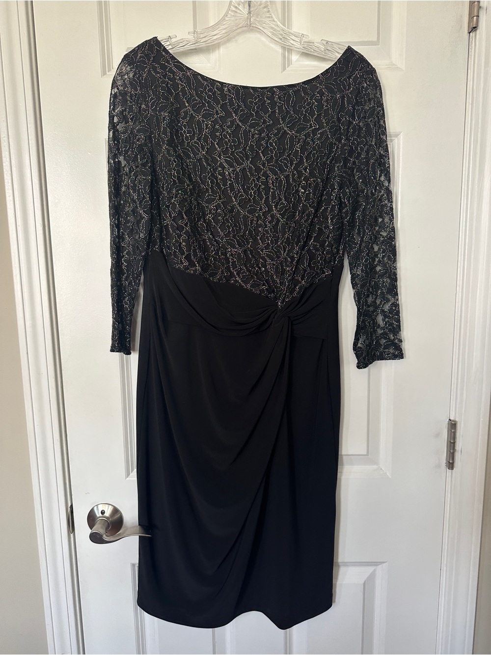 Evan Picone Black Lace-Overlay Long Sleeve Cocktail Dress